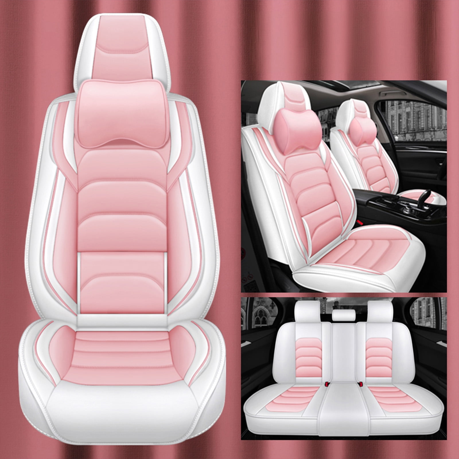 OTOEZ Universal Car Seat Cover, 5-Seat Full Set PU Leather, Front Rear Seat Protector, Waterproof Cushion Fit Most Honda Toyota Chevy Ford Nissan Vehicle Truck SUV