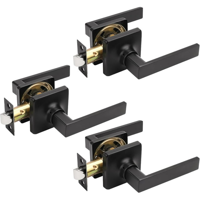 Square Passage Door Handles Interior Matte Door Handles Indoor Keyless Non-Locking Lever Set for Hallway or Closet Doors Reversible for Right/Left Handed Door