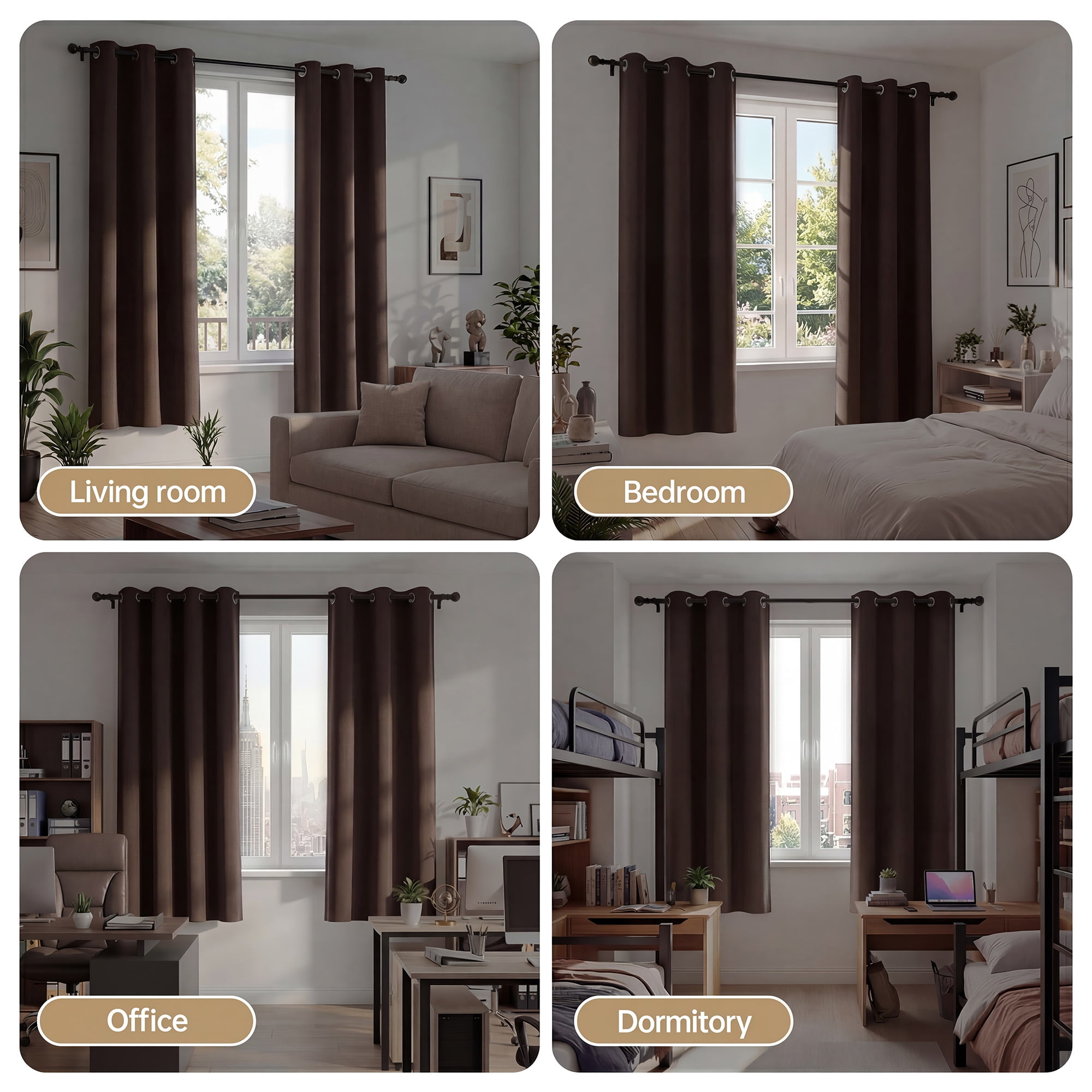 Blackout Curtains, Blackout Curtains Set of 2 for Bedroom Living Room 42x72 in, Thermal Insulated Room Darkening Drapes with Grommet Top, Noise Reduction & Light Blocking, Brown