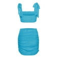 thumbnail image 3 of VISgogo, traje de falda para mujer, Color sólido, plisado, correa de doble cara, chaleco ajustado con tirantes + falda de cintura alta, conjunto sencillo de dos piezas VISgogo  moda, 3 of 6