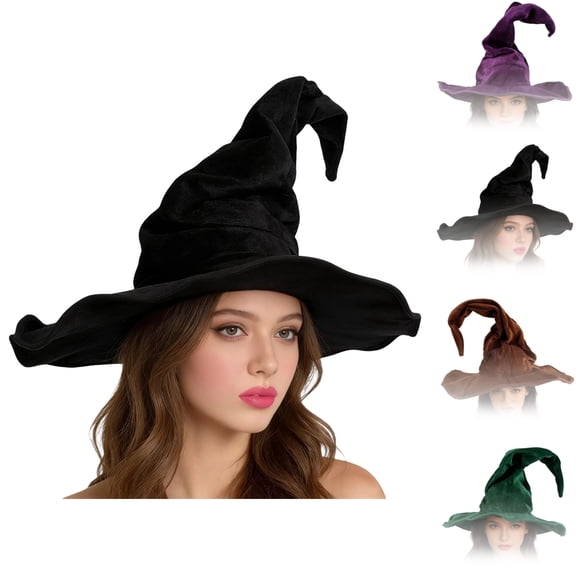 Halloween Witch Hat for Women, Wrinkled Velvet Costume Hat, Pointed Wizard Hat for Halloween Dress Up Party, Cosplay, Themed Events, Photo Props and Holiday Costume Accessories