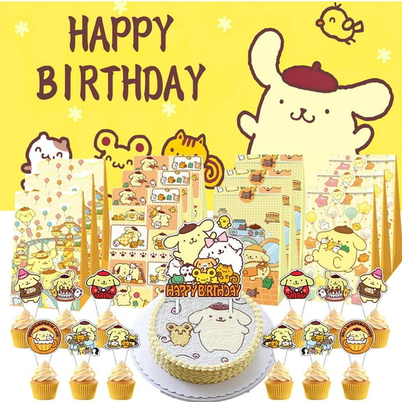 Pompompurin Goodie Bags Treat Candy Decorations Party Favor Supplies Birthday Cake Topper Backdrop Banner