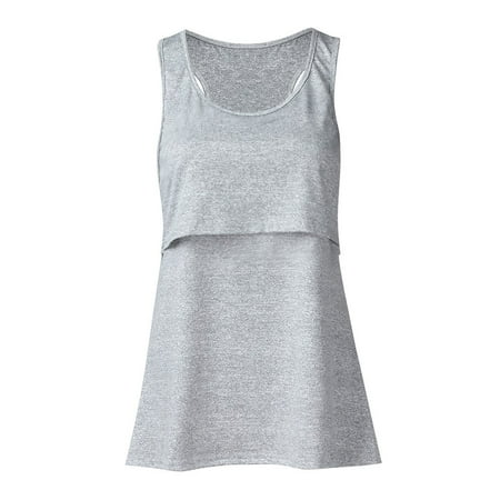 

CLZOUD Women s Summer Sleeveless Tank Tops Grey Cotton Blend Women Maternity Loose Comfy Pull-up Nursing Tank Tops Vest Breastfeeding Shirt M