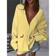 thumbnail image 4 of Cárdigan de Punto con Botones y Bordado Gráfico para Mujer, Cuello en V, Cómodo y Divertido, Ideal para Otoño Amarillo L, 4 of 7