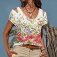 thumbnail image 2 of Tops con estampado de flores recortadas en el hombro de manga corta con cuello redondo a la moda para mujer Fridja bn6170, 2 of 5