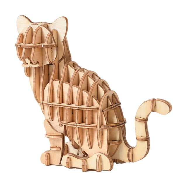 Rompecabezas de gato en 3D de madera, juguete para practicar, desarrollar juego de juego portátil, rompecabezas interactivo, rompecabezas artesanal