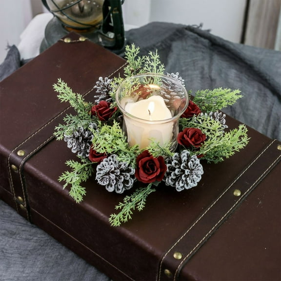 Grrvtrz Christmas Candle Wreath Christmas Decoration Aroma Candle Wreath Desktop Decoration Props Decoration Supplies for Holiday Table Centerpieces and Home Decor,Decoration Supplies,Home Decor