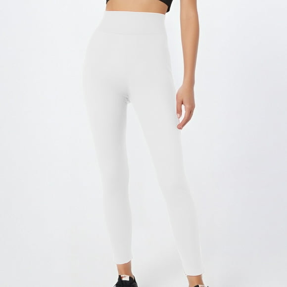 LOVZFMLL Women's Leggings, Solid Color Multi-Size High Waist Elastic Waist Leggings White, L