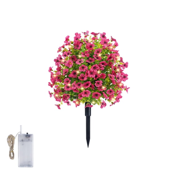 COM1950s Artificial Flowers with Lights, LED Lighted Eucalyptus Violet Ground Stake Decor, Glowing Faux Plants for Outdoor Garden Yard Patio Home Decoration