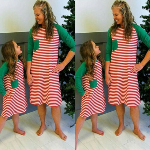 Xmas Striped Matching Women Girl Mother Daughter Christmas Dress Family Costume - Walmart.com