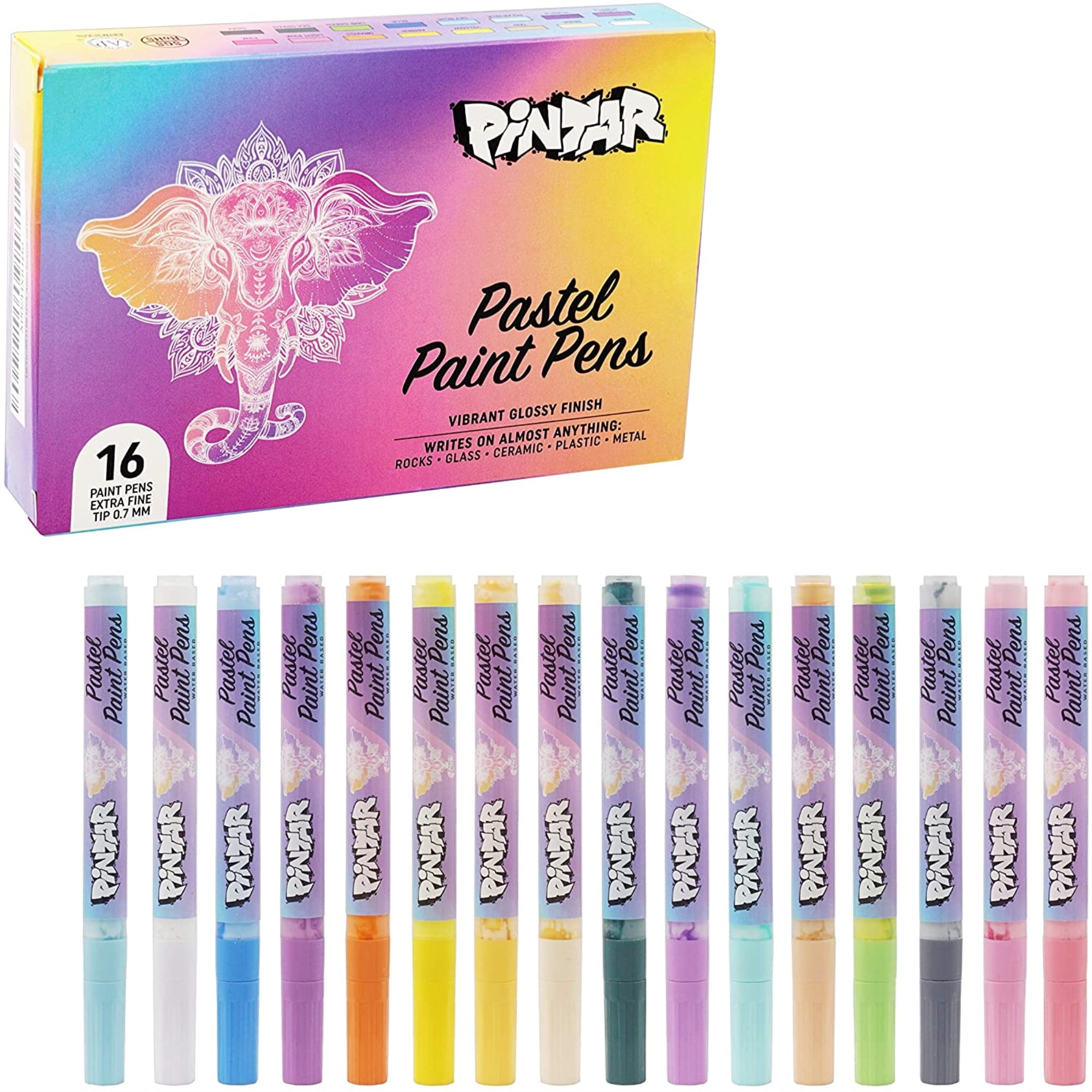 Pintar Art Acrylic Pastel Paint Pens - 0.7 mm Ultra Fine Tips, 16 Vibrant, Glossy