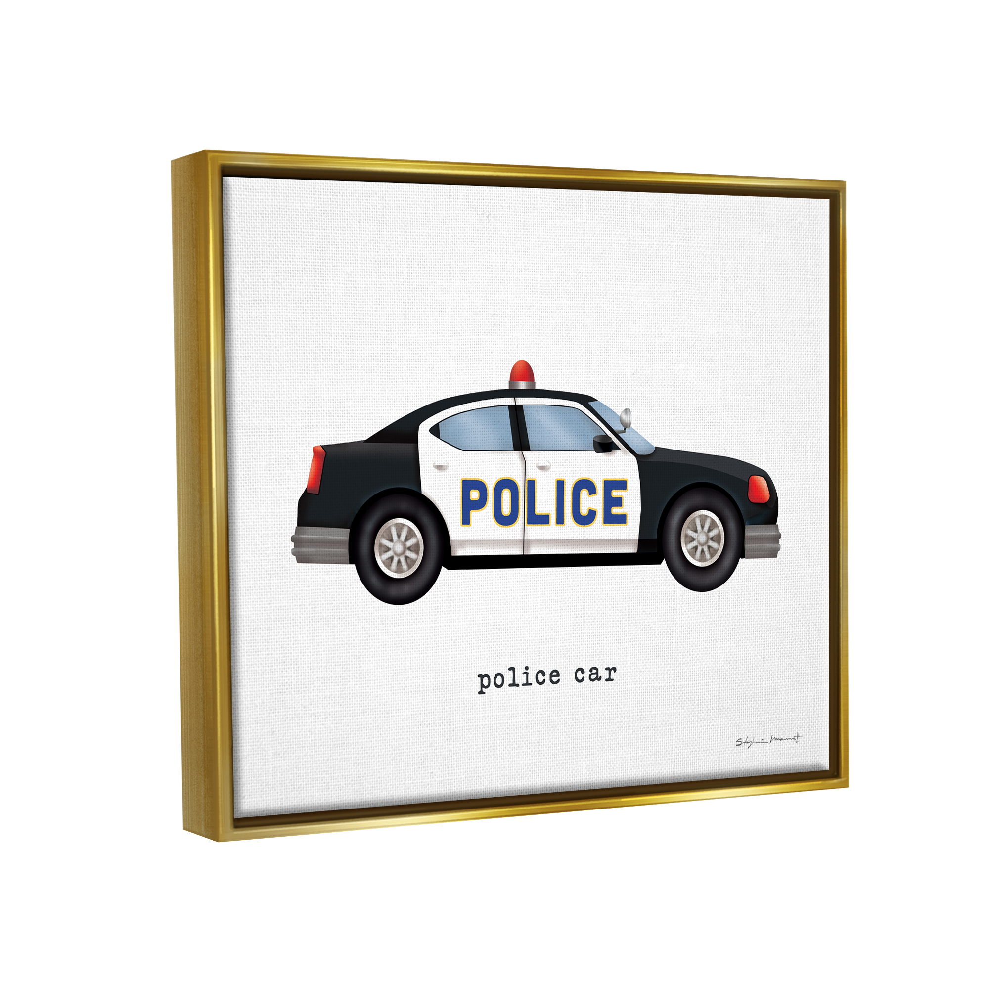 Stupell Police Car Vehicle Educational Transportation Painting Gold Floater Framed Art Print Wall Art