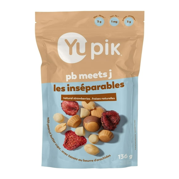 Yupik PB Meets J Mix, 136 g, Crunchy & Soft Snack, Peanut Butter & Jelly, Blend of Peanuts, Dried Strawberries, Peanut Butter Chocolate Cups & Shortbread Cookies, Sweet Trail Mix, Party Snacks