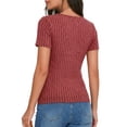 thumbnail image 3 of MOYIKO Ribbed Blouse for Women V Neck Summer Top Trendy Comfort Soft Short Sleeve Tee Burgundy Shirt L, 3 of 7