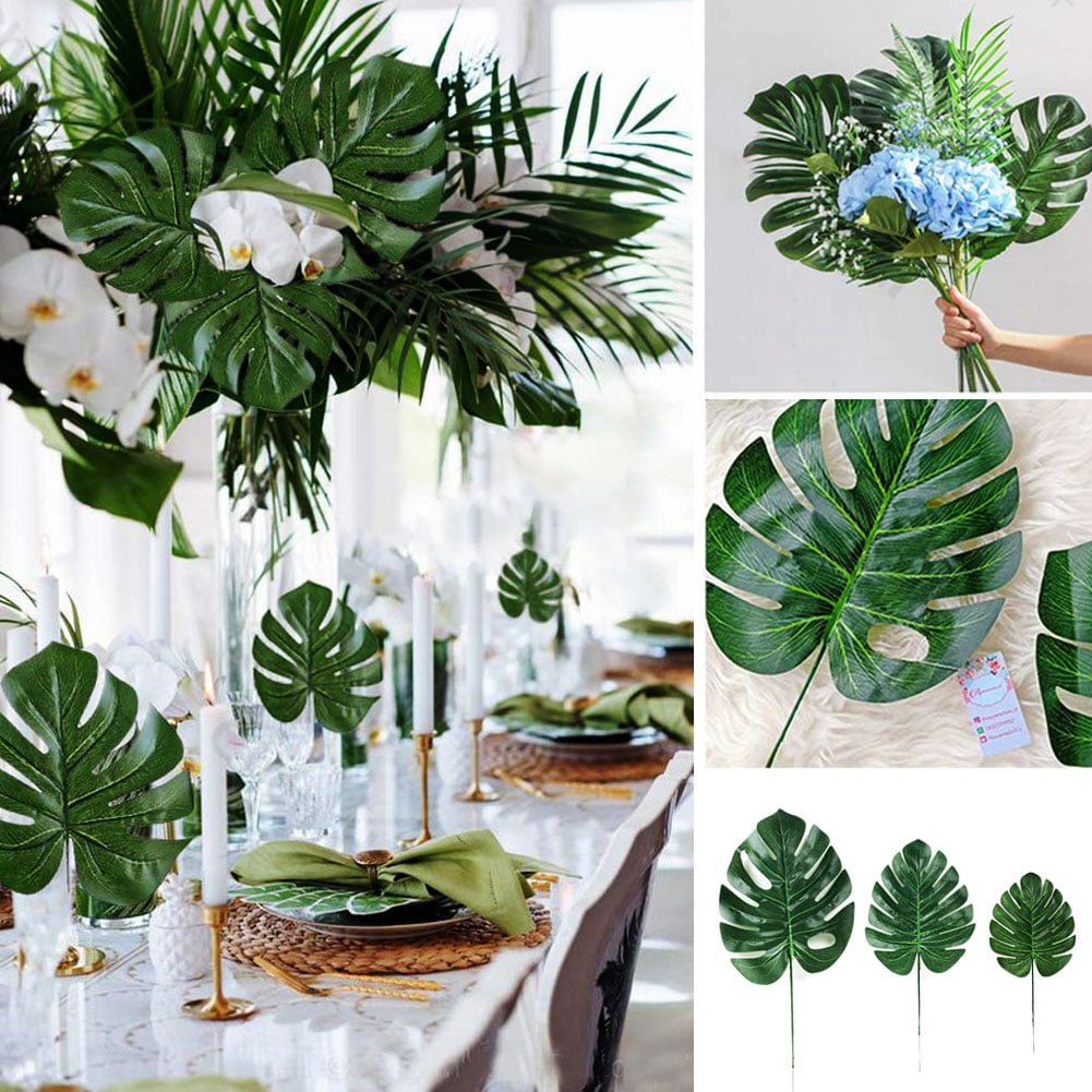 2x Green Palm Leaves Plastic Silk Fake Plant Artificial Leaf Home Party Dec Yg 