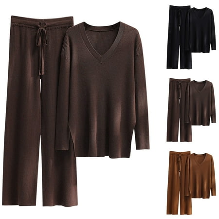 Lovskoo Women s Sweater Set Trendy Casual Color Oversized Sleeve Lounge Sets Casual Tops and Pants 2 Piece Outfits Sweatsuit Black