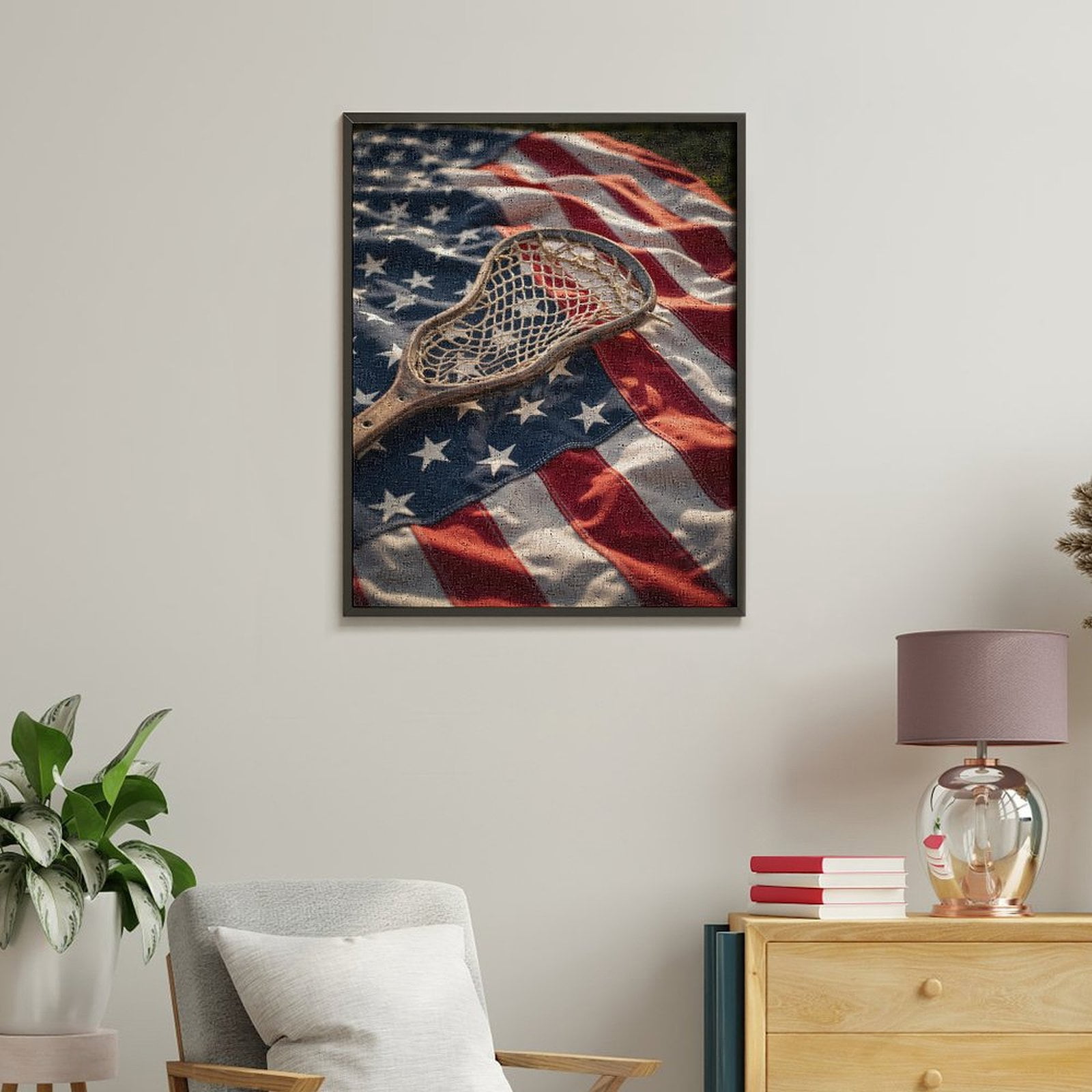 Paint by Numbers Kit for Adults, Lacrosse Patriotic Sports Art Paint by Numbers, Easy Paint by Numbers Kit for Adults Beginner, DIY Adult Paint by Number Kits on Canvas, Home Decor