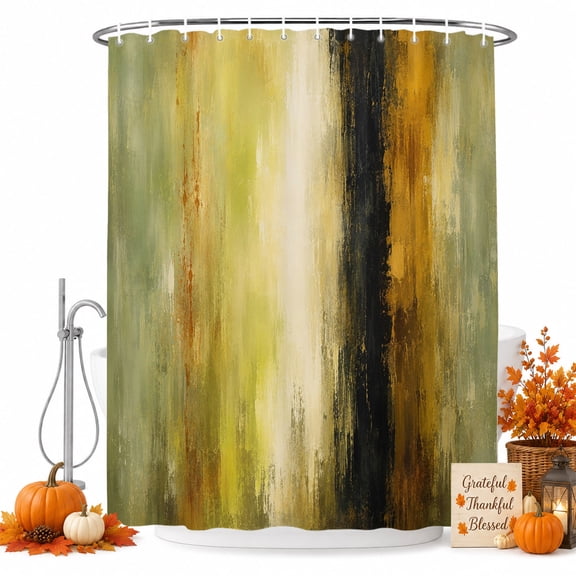 Green Abstract Shower Curtain, Waterproof Shower Curtains for Bathroom, Autumn Rustic Gradient Vintage Oil Painting Washable Fabric Bathtub Curtain Set Bath Decor with 12 Hooks Stall 36"x72"