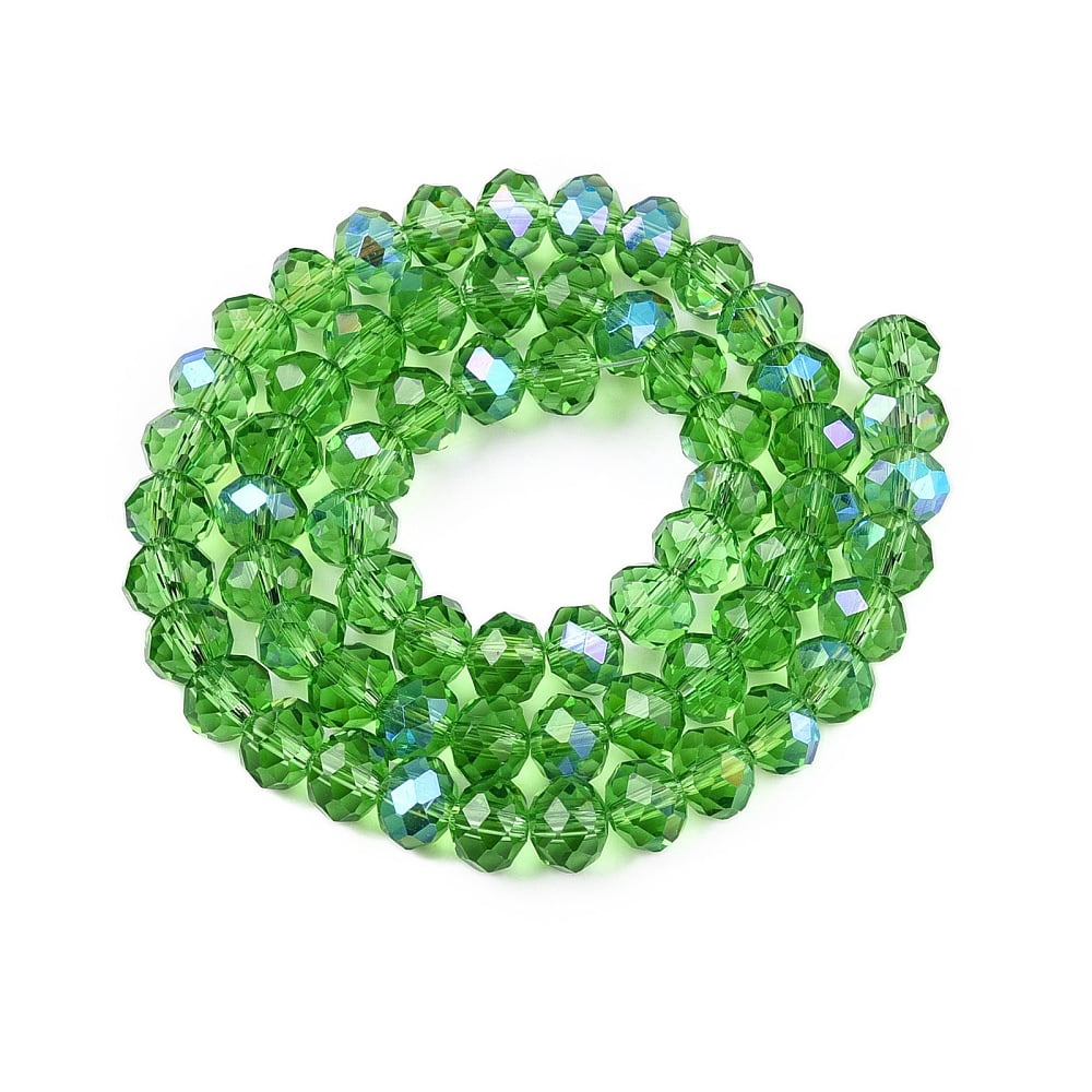 Electroplate Glass Beads Strands Half Rainbow Plated Faceted Rondelle Medium Sea Green 8x6mm Hole: 1mm 64~65pcs/strand 40~41cm