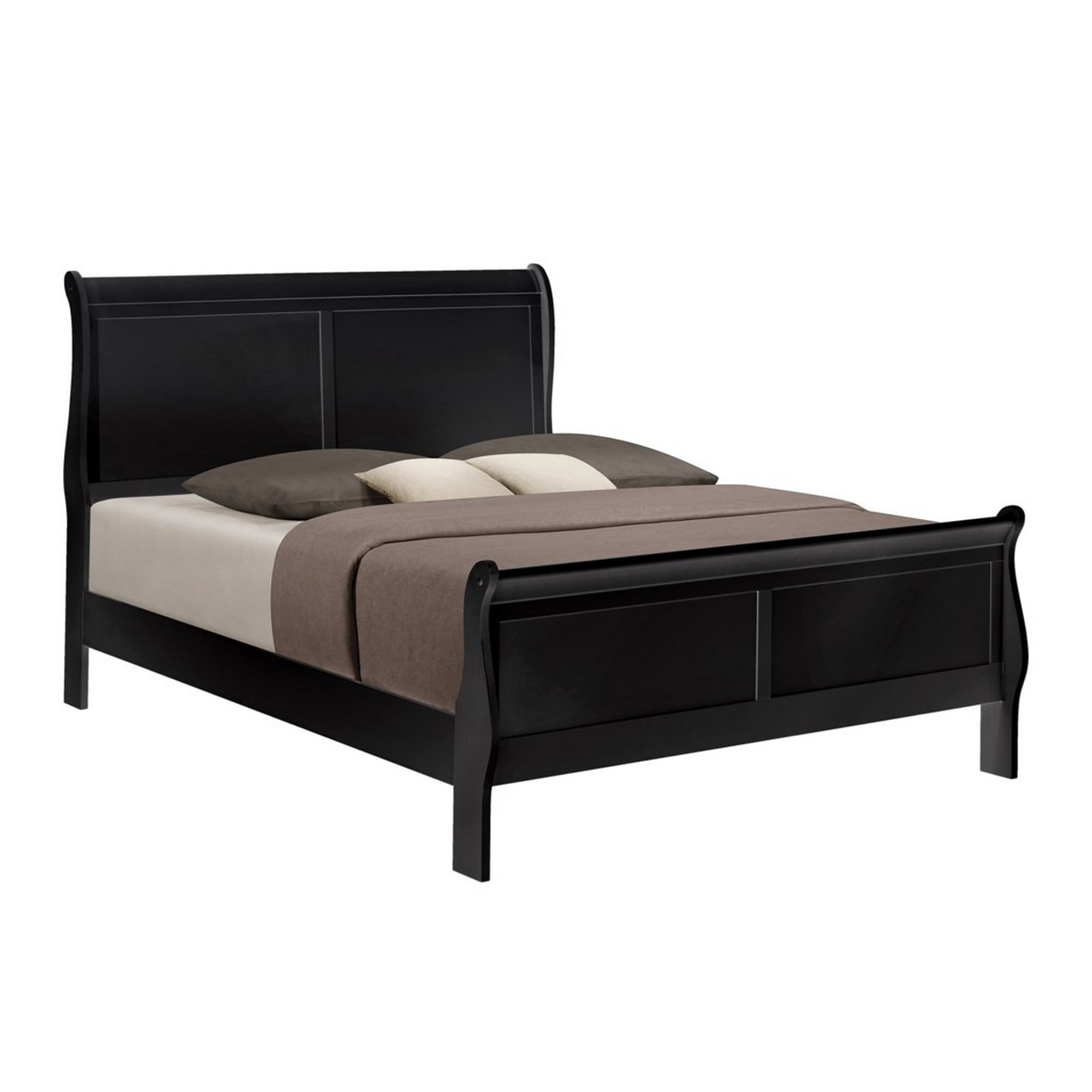 Sleigh Design Wooden Twin Size Headboard and Footboard, Black