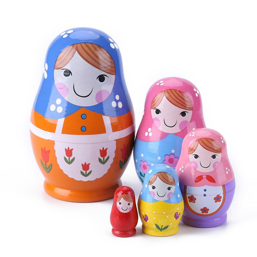 Ambility 5pcs Set Russian Matryoshka Dolls Cutie Nesting Madness Toys Wooden Handmade Crafts Doll Home Decor Kids Gifts 