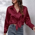 thumbnail image 6 of Silky Satin Long-Edition Loose Button-Down Shirt Women Satin Silk Blouse Breathable Versatile for Us Office Workwear, 6 of 7