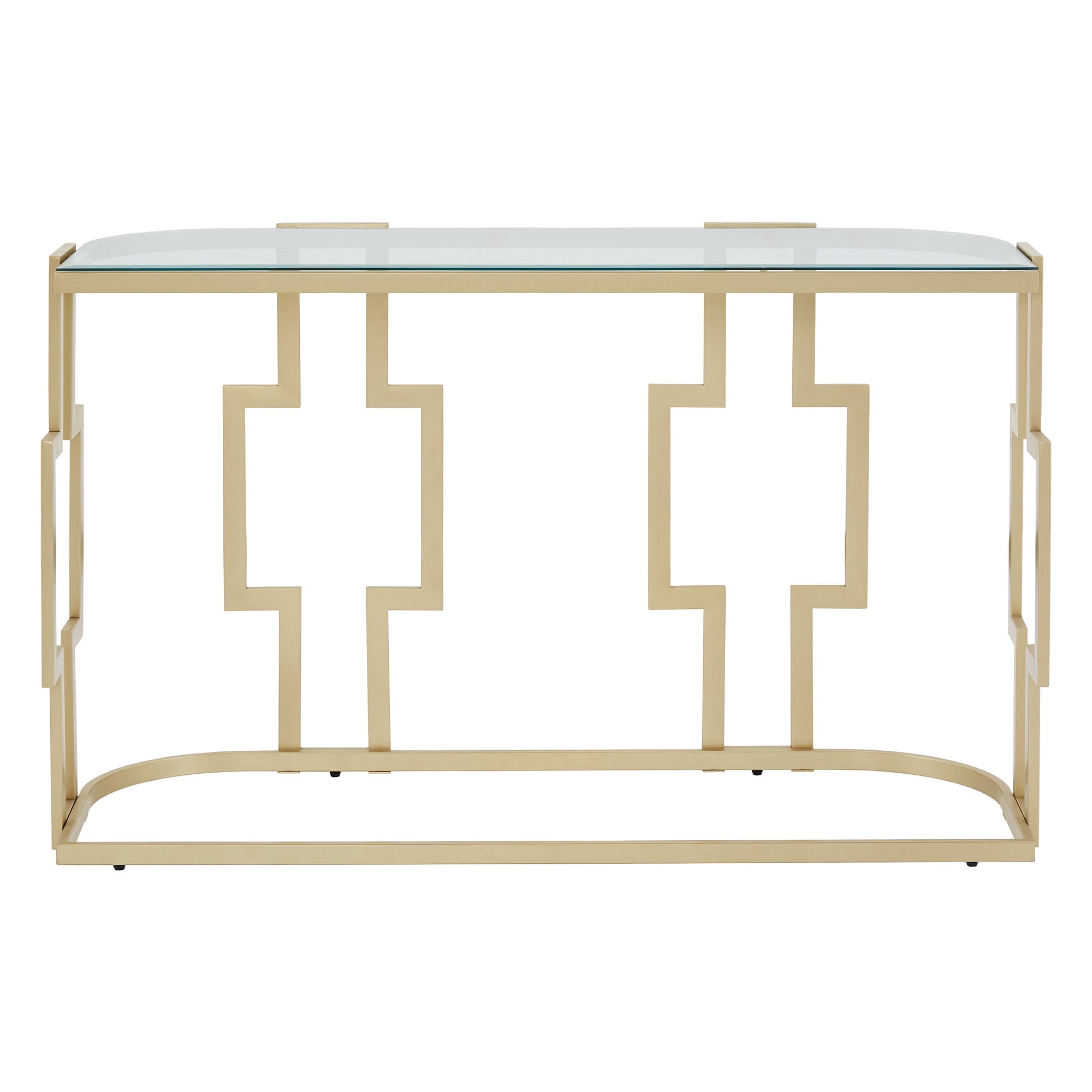 Weston Home Cava 48" Console Table, Matte Gold Finish, Clear Glass Top