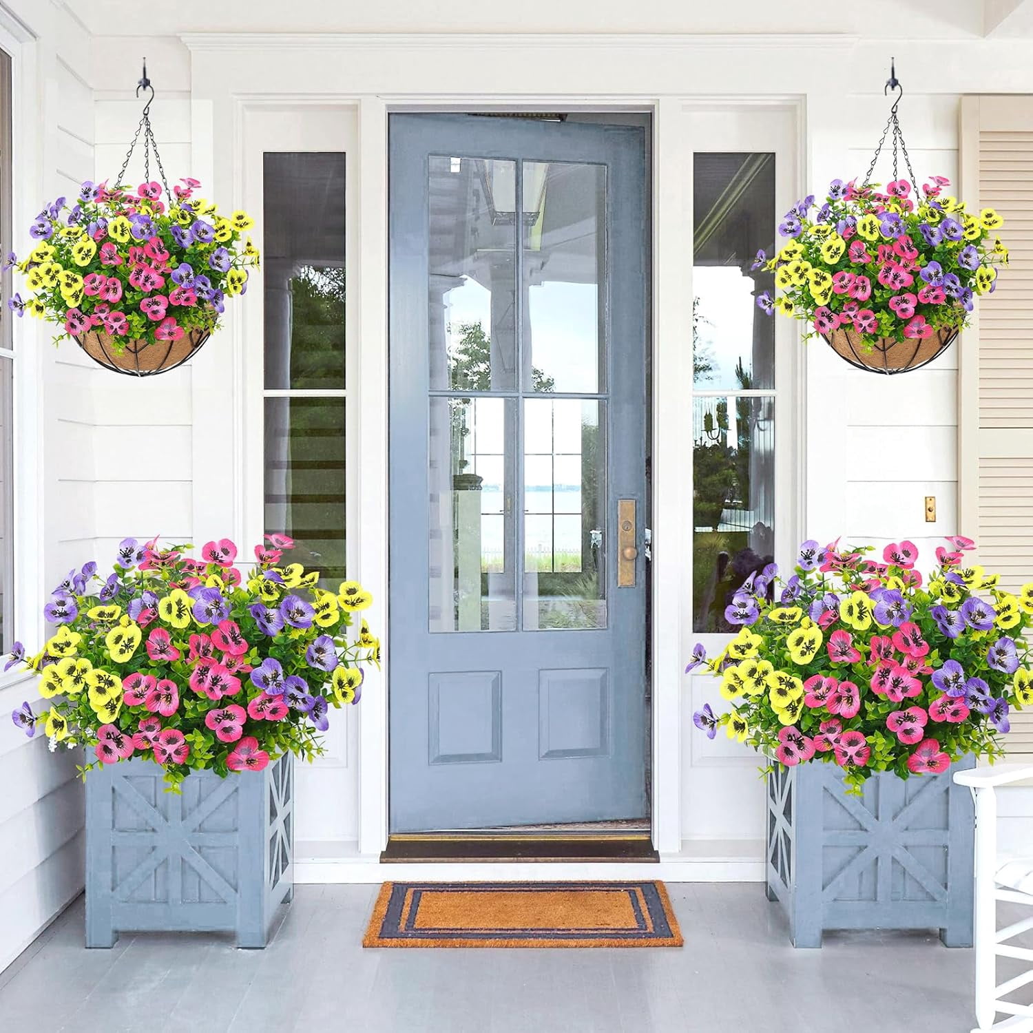 Artificial Flowers for Outdoor, 12 Bundles Fake Flowers, Realistic Faux Silk Pansy Flower Artificial Plants for Home Porch Patio Planter Spring Easter Decor