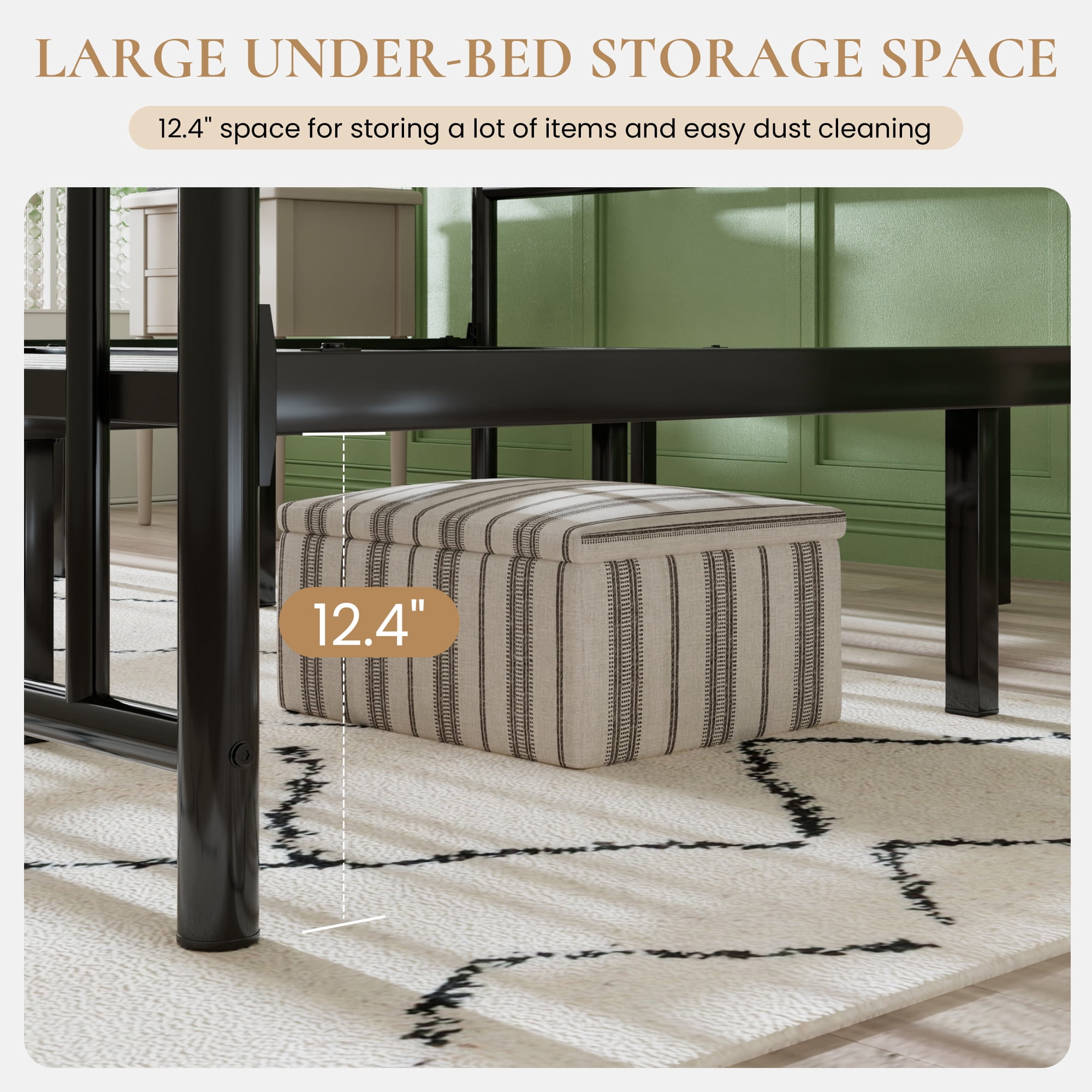Sha Cerlin Black King Size Metal Platform Bed Frame with Victorian Vintage Headboard & Footboard
