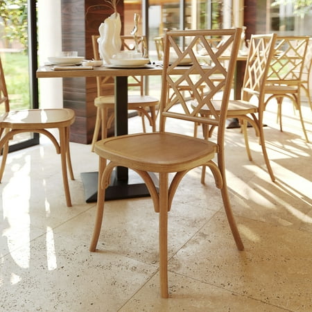Flash Furniture Commercial Grade Pecan Solid Wood Stackable Dining Chair with Intricate Back Detail - Set of 2