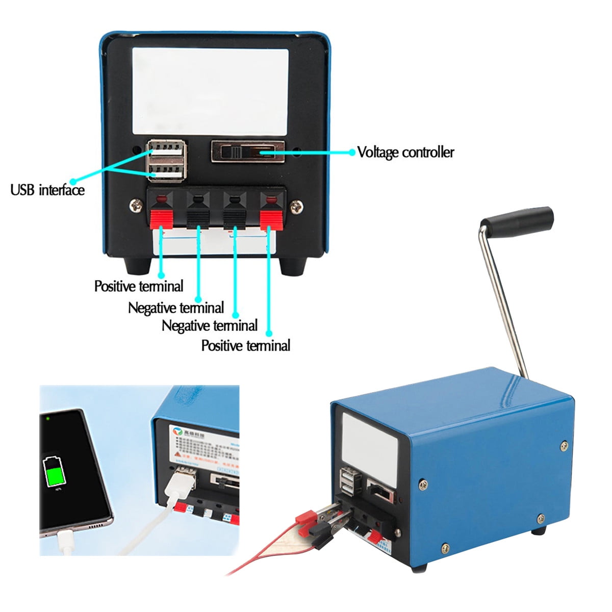 Portable Manual Hand Crank Generator 315V Inverter 12V Car Emergency