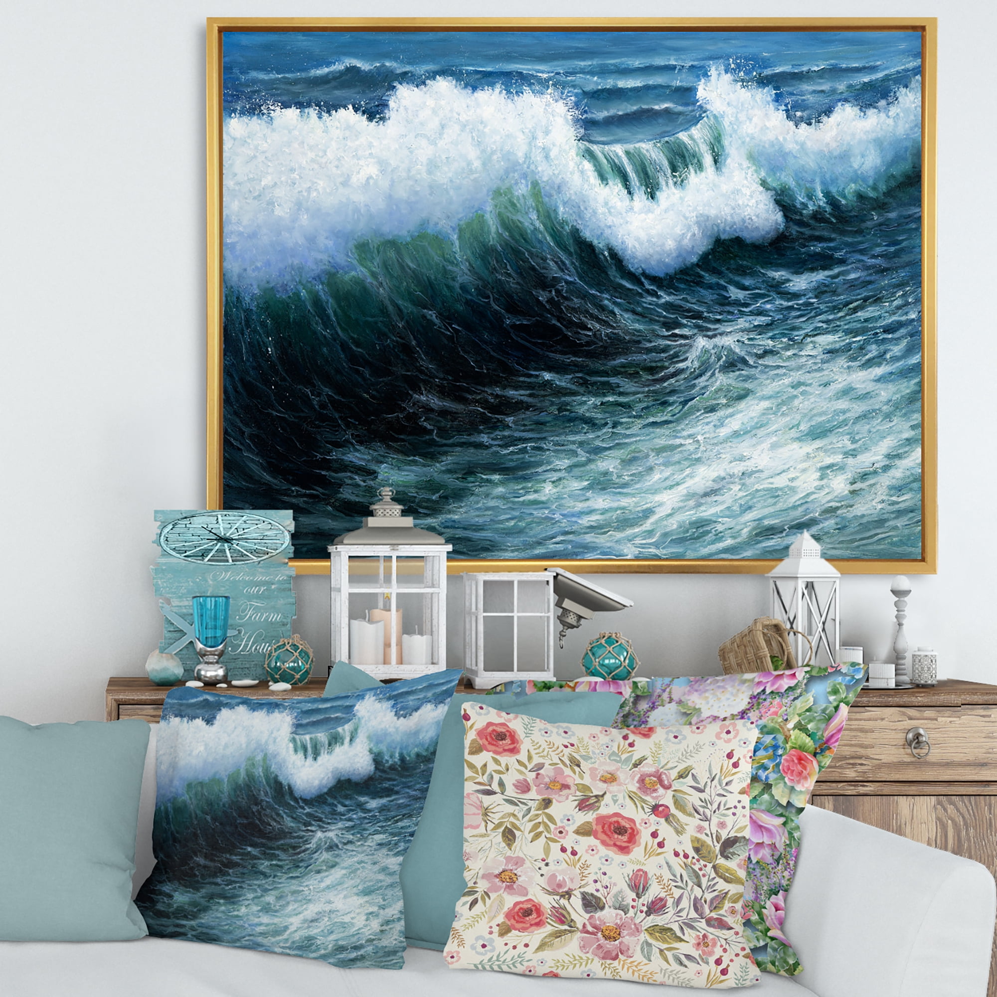Designart 'The Ocean With Storm Waves' Nautical & Coastal Framed Canvas Wall Art Print