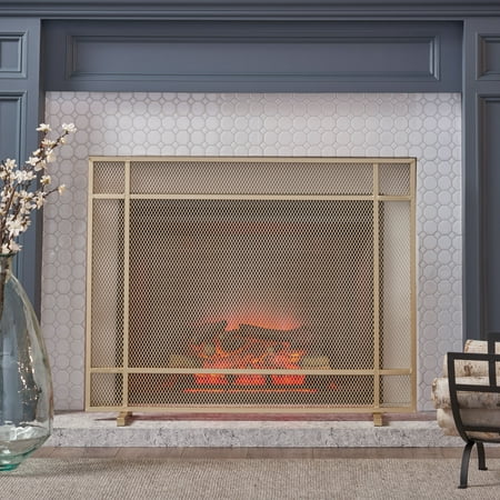 

Noble House Houston Modern Single Panel Iron Firescreen Gold Finish