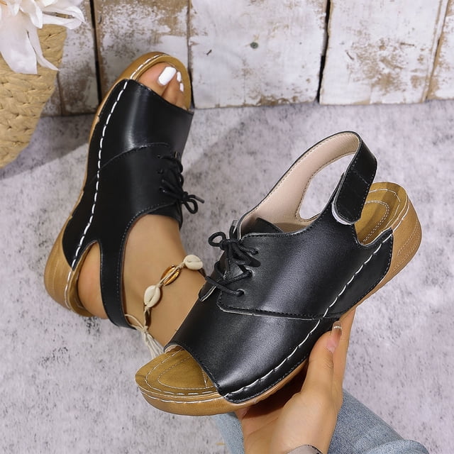 Tranfacy Chaussures d'Été, Sandales pour Femmes, Sandales de Plage à Bout Ouvert à Bout Rond, Style Estival Décontracté et Mode pour Femmes, Style Romain, à Lacets, Bout Ouvert Type Bouche de Poisson, Semelle Épaisse, à Enfiler d'Un Seul Pied