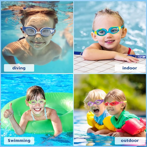 Lunettes de natation pour enfants de 3 à 15 ans, lot de 2 lunettes de natation  pour enfants avec couvre-nez, sans fuite, anti-buée, étanches 