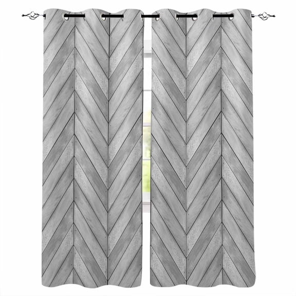 Gray Wood Grain Blackout Curtains for Bedroom/Living Room, Thermal Insulated Kitchen Curtains, Retro Minimalist Geometric Art Grommet Darkening Window Treatment Drapes 27.5"x39"x2