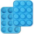 thumbnail image 1 of 2 pcs 12-cup silicone muffin pan, non-stick molds, baking pan for muffins, cakes, egg bites-blue, 1 of 5