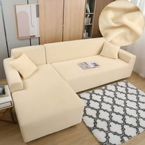 LAMIRO Sectional Sofa Slipcovers L Shape Couch Cover,2Pcs Thick Velvet Stretch Anti-Slip Couch Covers for 3 3 Seaters Chaise,Furniture Protector Slip Cover for Living Room Dogs (Off-White)
