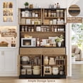 thumbnail image 6 of Hiphuta 71" Tall Pantry Cabinet with Arched Glass Doors, 47" Wide Kitchen Storage Cabinet with Microwave Stand & Charging Station, Hutch Cupboard for Kitchen Dining Room, Oak, 6 of 7