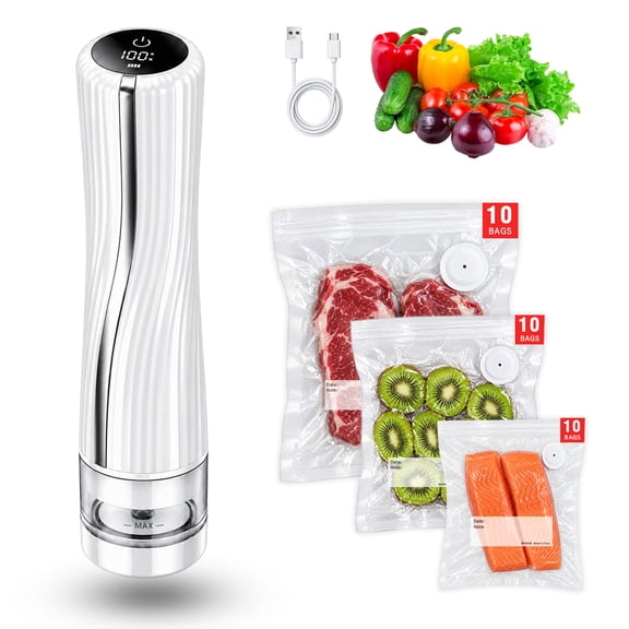 VAMOUT Handheld Vacuum Sealer for Food, 75KPa Compact Food Vacuum Sealer Machine with Digital Display & Visible Water Tank, 30 Reusable Vacuum Bags, Seal Food 6X Fresh Longer, Portable & Wireless