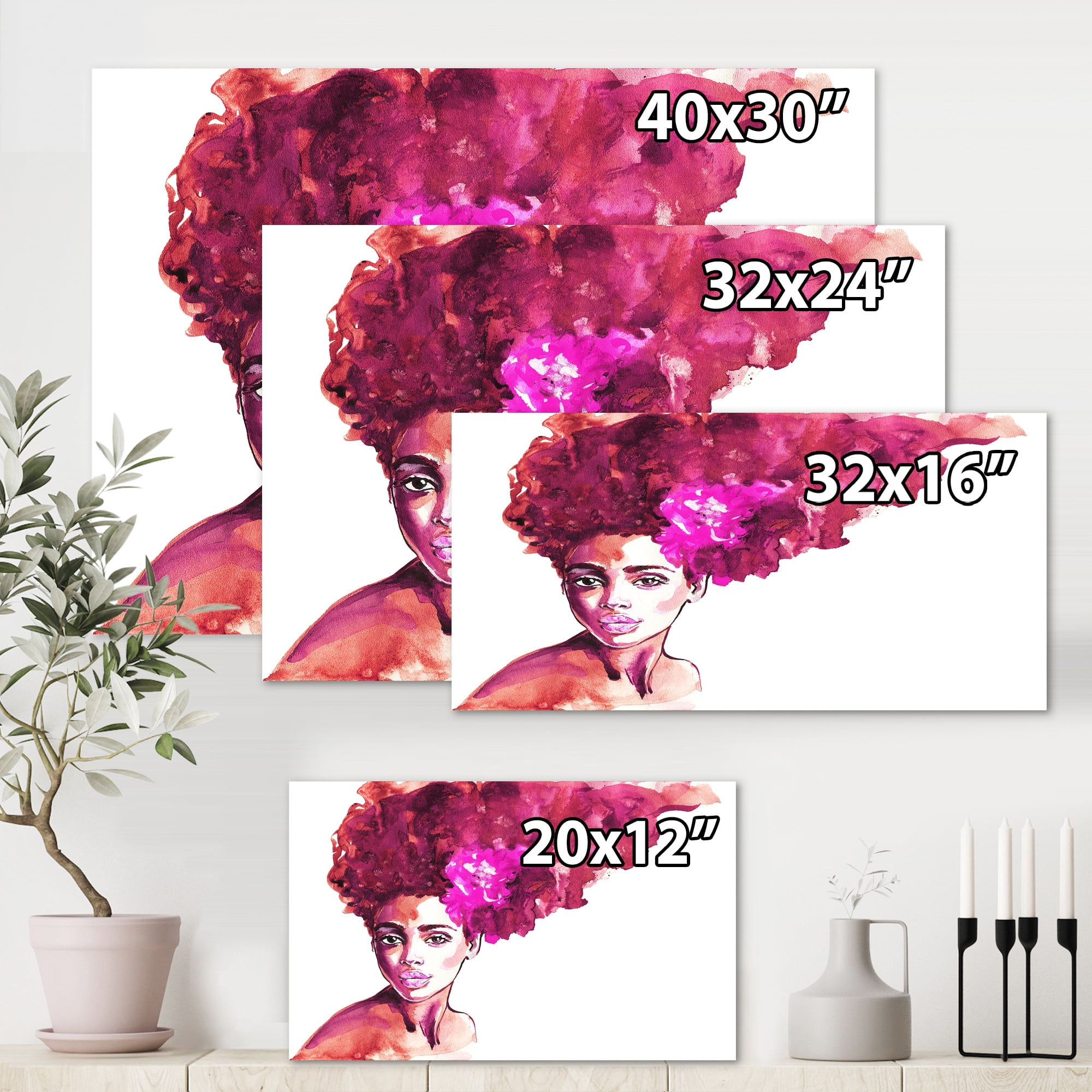 Designart ' Portrait of Afro American Woman VI ' Modern Canvas Wall Art Print