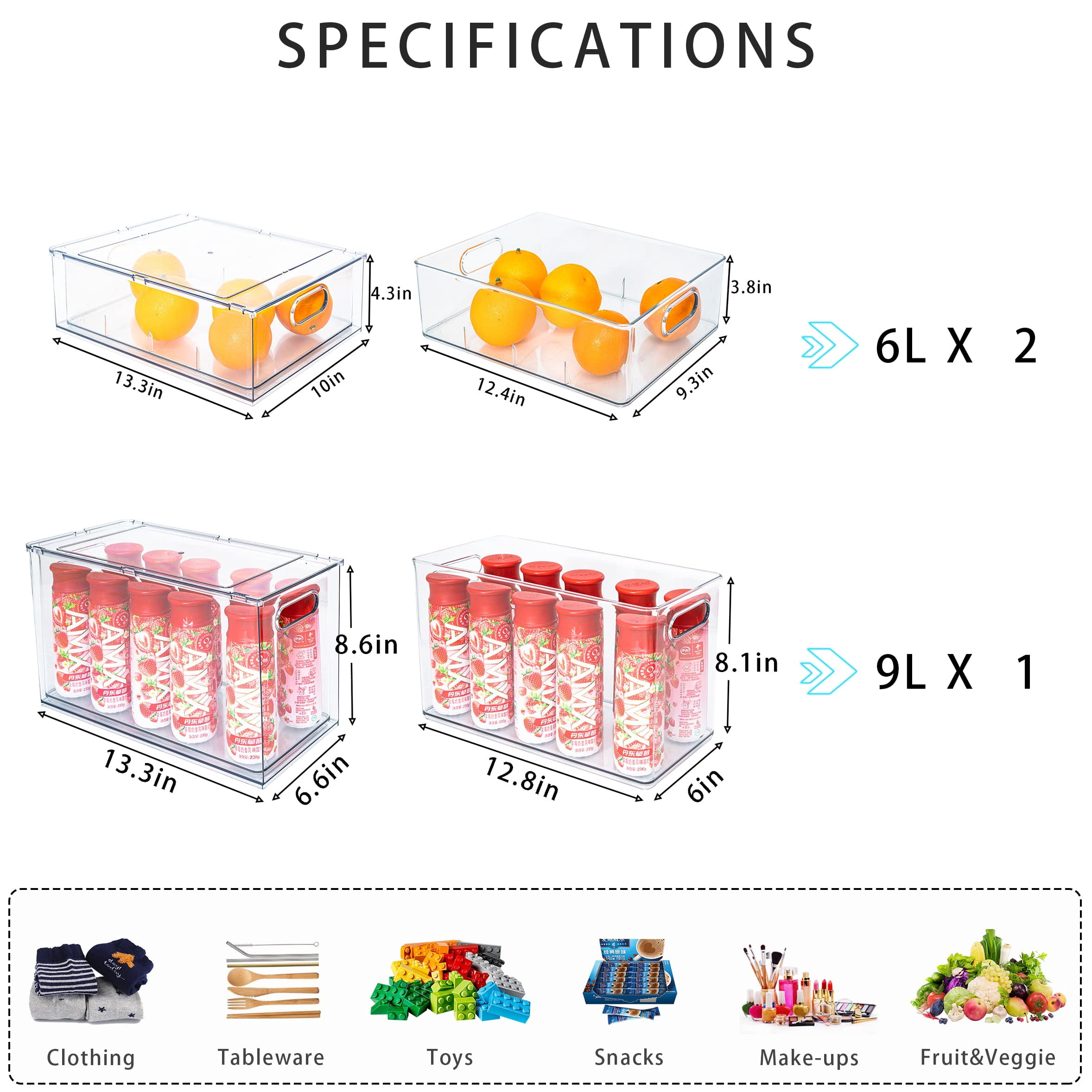 Stackable Fridge Drawer Pull-out Bins With Handles 3 Pack Large Clear Food Container Removable Dividers Refrigerator Storage Box Divided Produce Saver For Pantry Kitchen