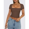 thumbnail image 2 of Women Short Sleeve Crop Tops Solid Color U-Neck Casual T-Shirts Summer Slim Fit Shirts Streetwear, 2 of 6