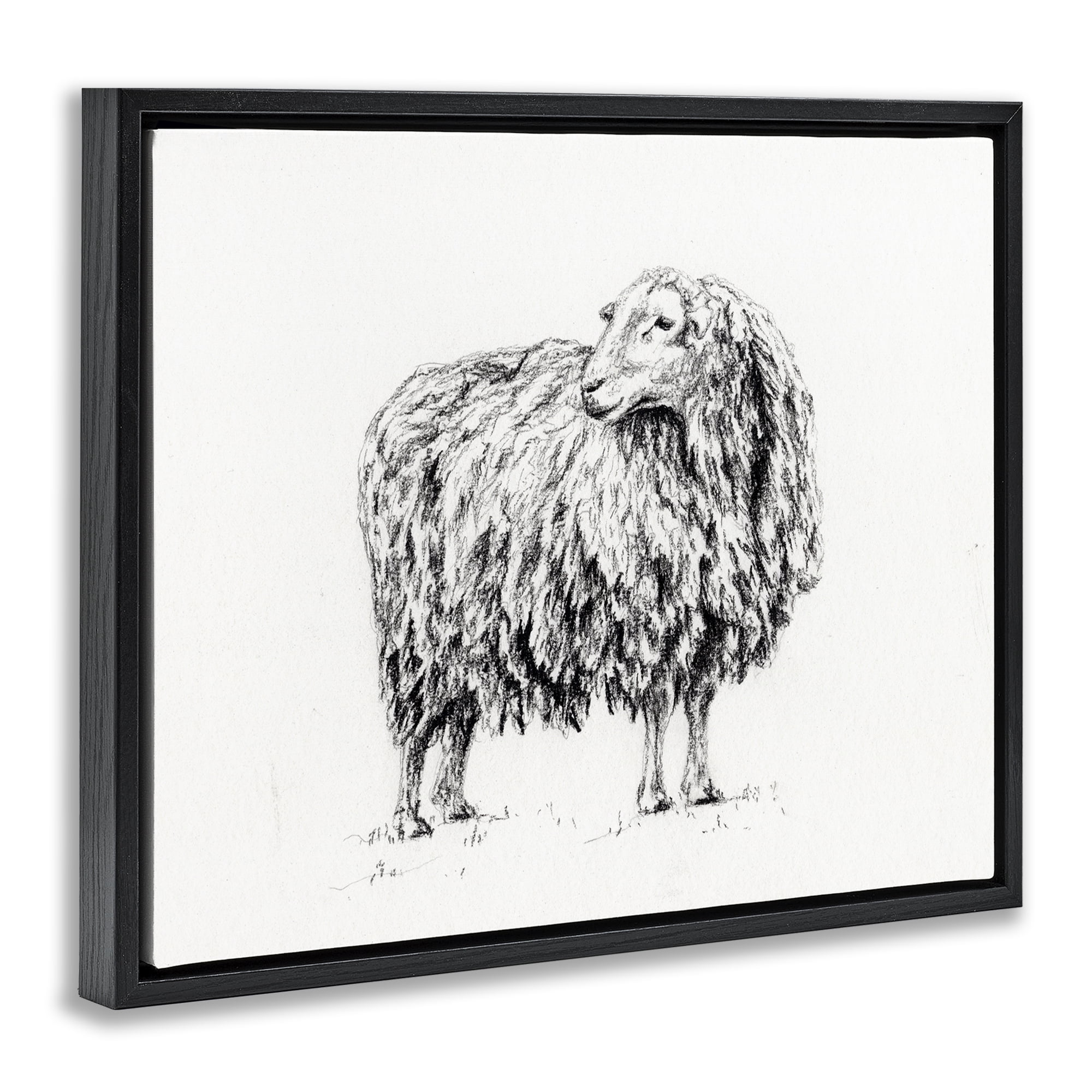 Stupell Industries Sheep in Charcoal Black Framed Floater Canvas Wall Art, design by Leah Noel Art