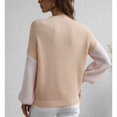 thumbnail image 3 of Suéter de mujer acanalado de punto rayas empalme linterna manga larga cuello redondo dobladillo suelto jersey Top rosa XL, 3 of 7