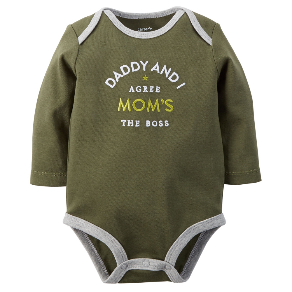 Carters Baby Clothing Outfit Boys Mom's The Boss Bodysuit Olive