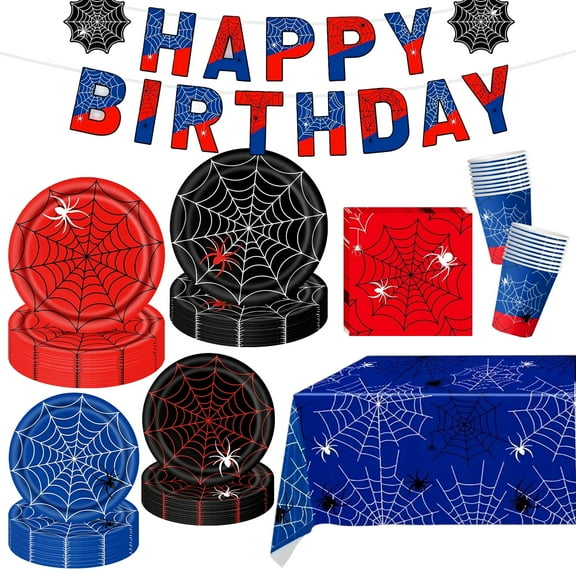 Kicpot 82Pcs Spider Theme Style Plates and Napkins Party Supplies, Spider Birthday Party Decorations for Kid’s Birthday Party Decorations Serve 20