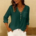 thumbnail image 6 of Linen Long Sleeve Shirt Women V Neck Button up Blouse with Pocket Solid Color Casual Shirts Summer Lightweight Tops for Women, 6 of 9