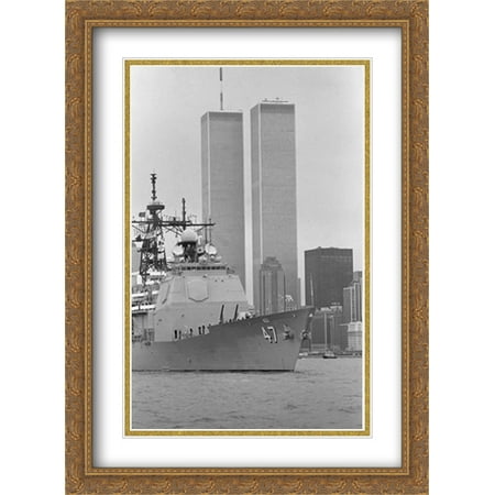 New York City Twin Towers Skyline 2x Matted 28x38 Large Gold Ornate Framed Art Print by The Cityscape Art Print Series