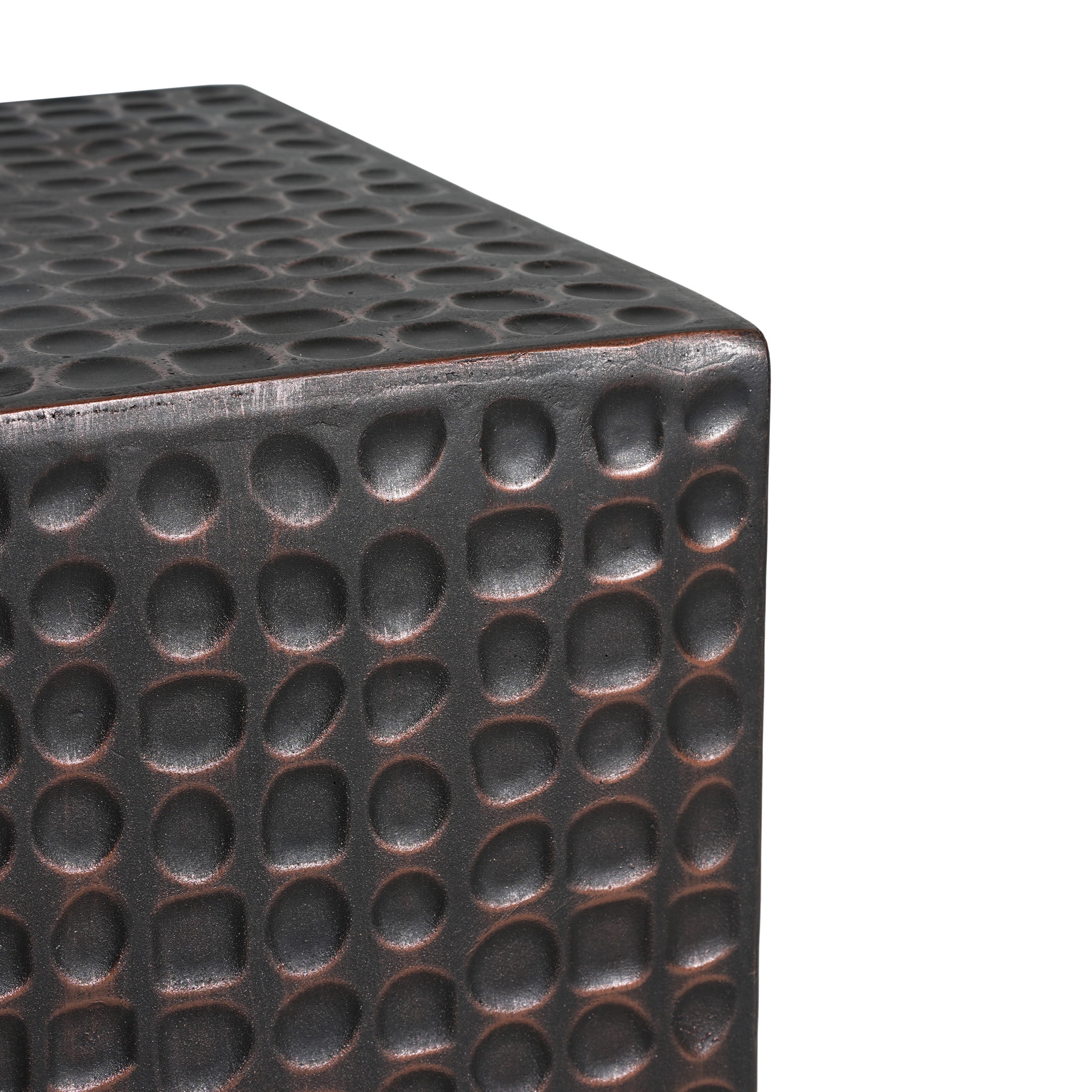 Christopher Knight Home Outdoor 15" Accent Side Table, Fluted Cube Patio Coffee Table, Antique Copper